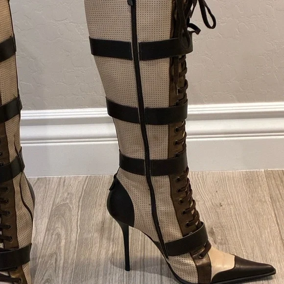 Gianmarco Lorenzi Brown and Cream Heeled Boots - Picture 4 of 8